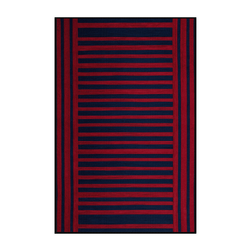 Tapis bleu à rayures horizontales lavable à la machine, Rectangle 6 pi x 9 pi