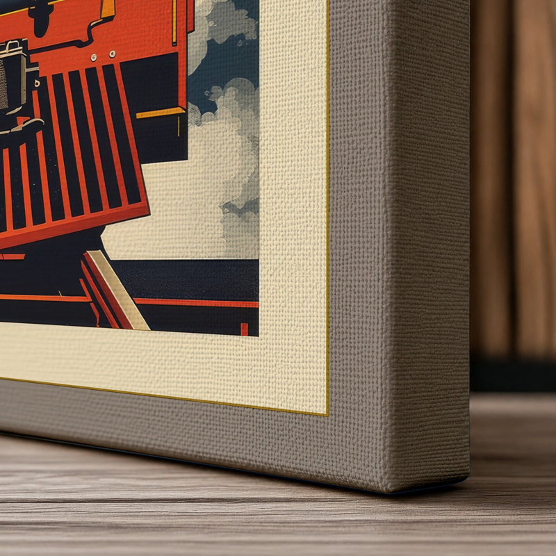 Locomotive in Motion Art Deco - Wrapped Canvas, 24x16 - 61.0 x 40.6 cm, Taupe Border