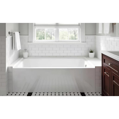 Condris Opal 60" L x 32" W Modern Acrylic Alcove Soaking Tub with Slip-Resistant Bottom - White