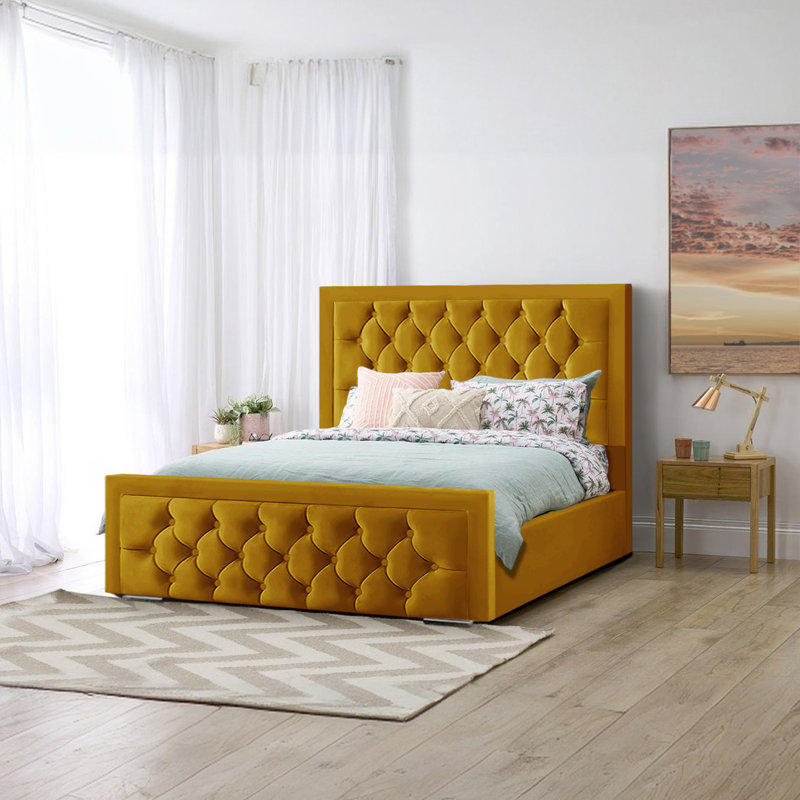 Agusta Upholstered Bed, Small Double (4'), Turmeric