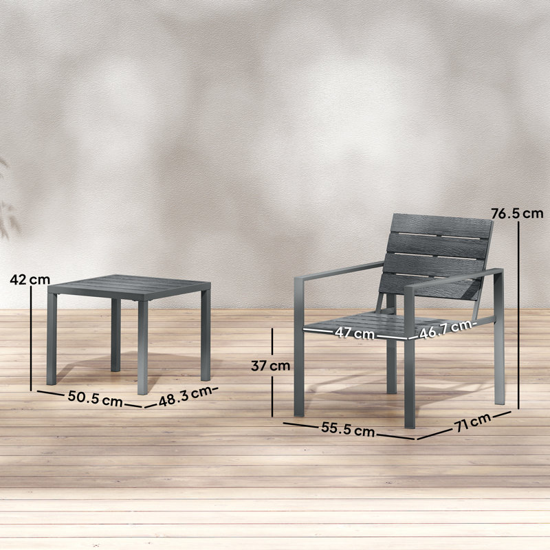 2 - Person Patio Dining Set with Square Table, Grey