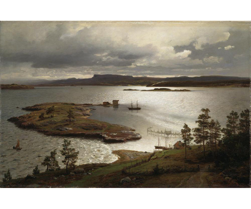 «The Sandvik Fiord» par Hans Gude - Art mural sur toile tendue avec châssis, H 48 po x l 33 po