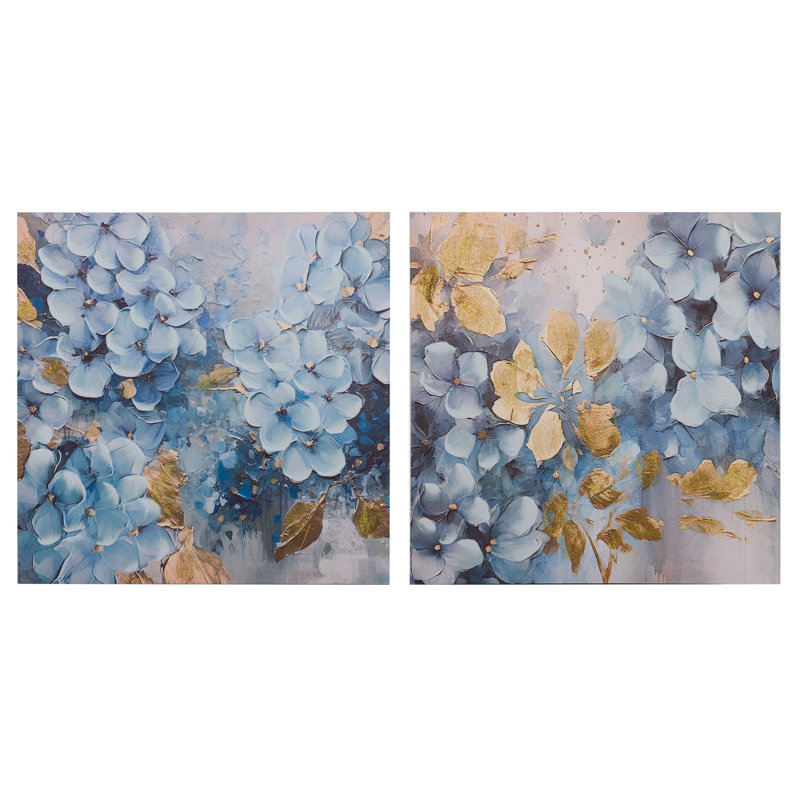 Flowers 40% Hand Painted Set 2 Canvas 60X3X60 Cm - 2 Piece Wrapped Canvas Print Set