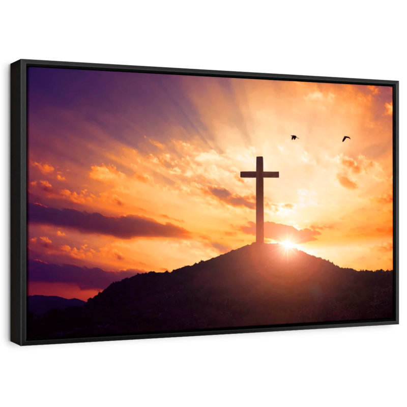 " Hilltop Cross Sunset Canvas Print ", 27" H x 40" W