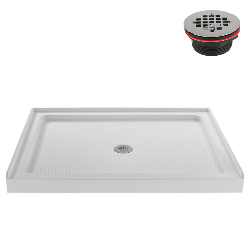 Streamline 42 in. x 34 in. Alcove Acrylic Shower Base in Glossy White with Center Drain, Drain Included