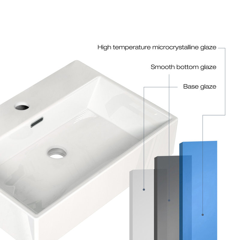 Blue Elephant 609.6mm L x 431.8mm W Ceramic Rectangular Sink with Overflow, White