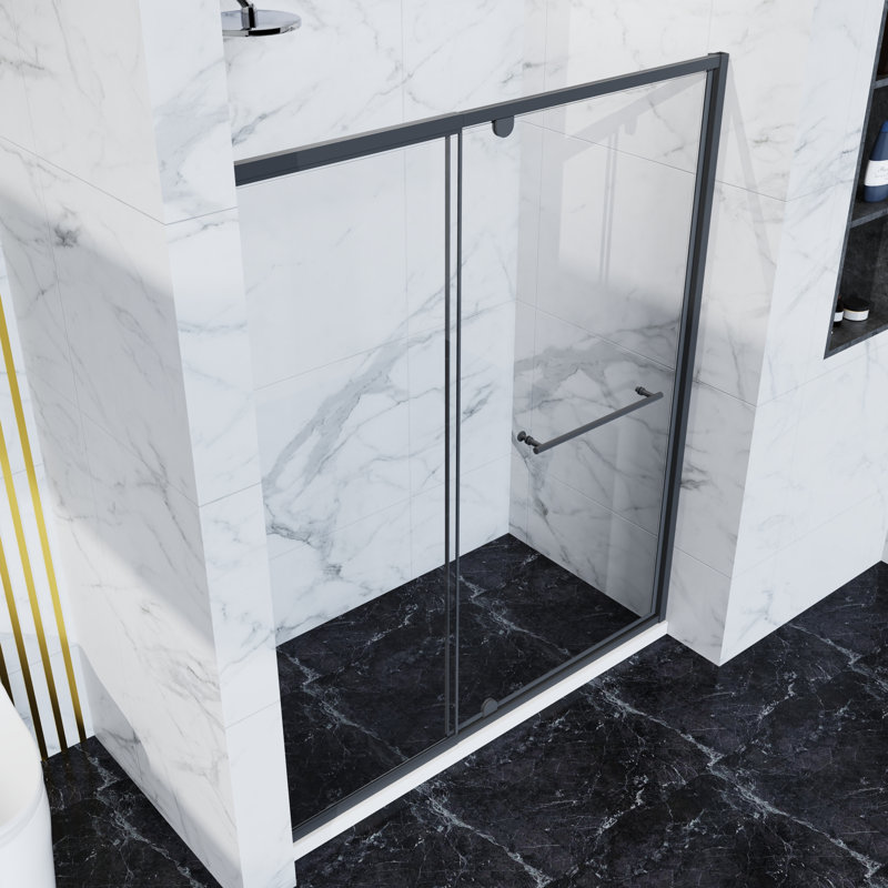 Porte de douche pivotante l 56 à 60 po x H 72 po, verre trempé 1/4 po, noir