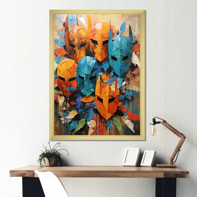 Blue Ancient Warriors Mask I - Military Wall Art