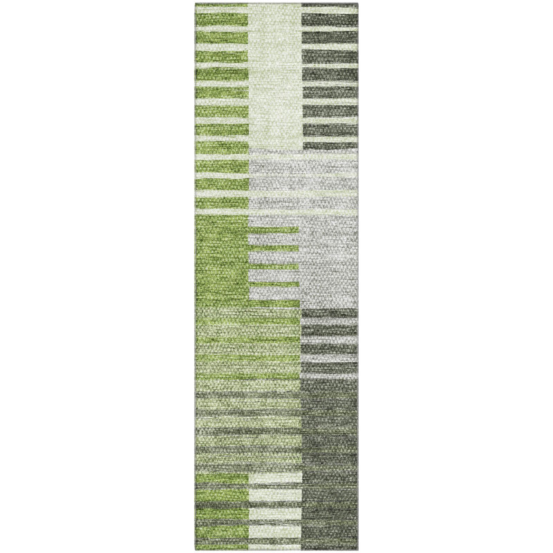 Premium Machine Washable Prisco Green Rug, Runner 2'3" x 7'6"