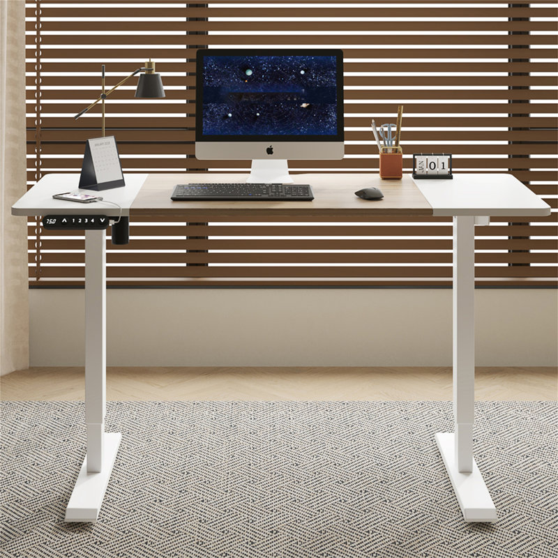 55"×24" White&Oak Electric Standing Desk Height Adjustable Desk For Home And Office Computer Table Gaming Desk Modern Lift-Up Desk (Not Include Stools)