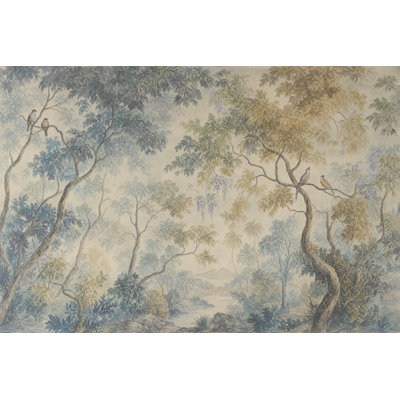 Pastoral Landscape Wallpaper Woodland Trees Misty Background Removable Wall Decor