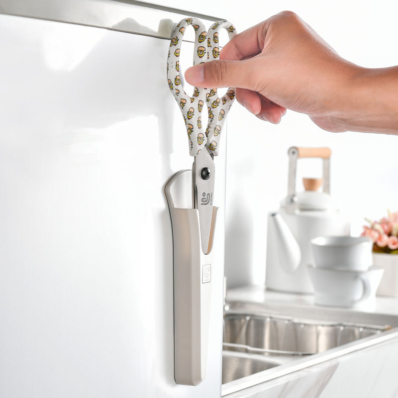 Ciseaux de cuisine robustes avec support magnétique Linoroso, Blanc / vache