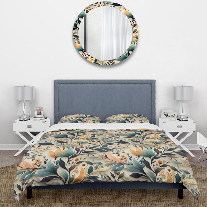 Ensemble de housse de couette Earthy Tones Yellow And Blue Cottage Flowers I - Cottage