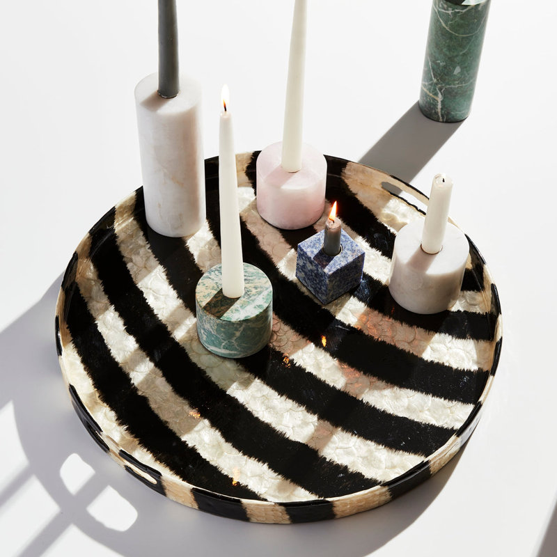 Capiz Shell Decorative Tray, Black;White, Black;White