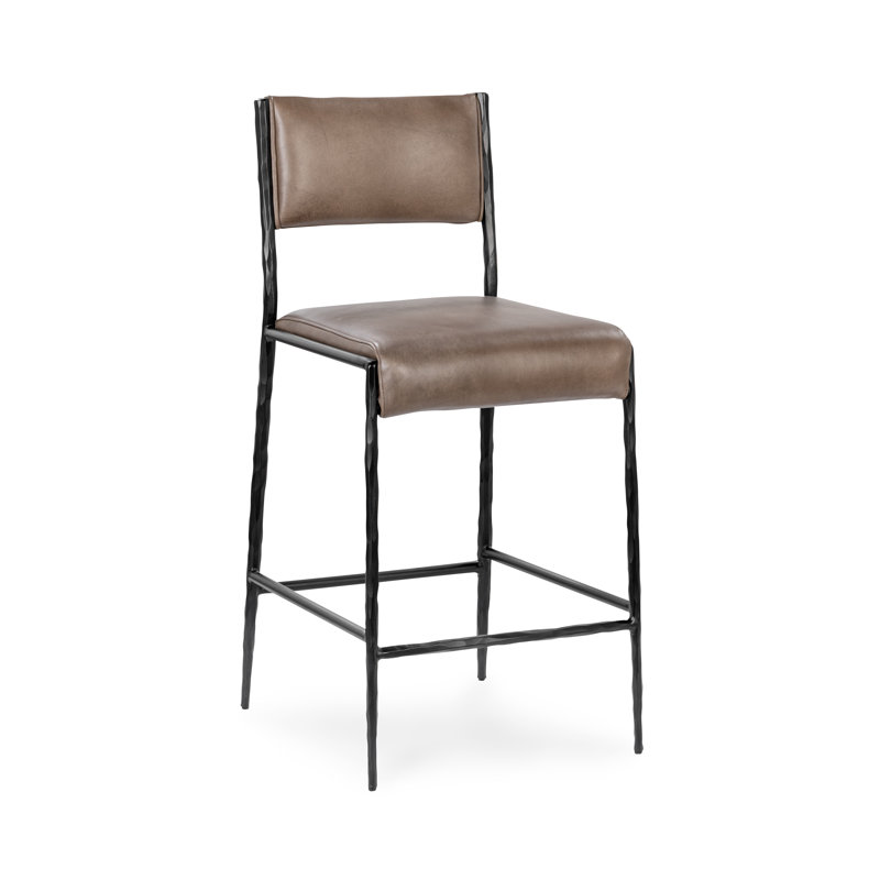 Kayne Leather Counter Stool, Sand, Black
