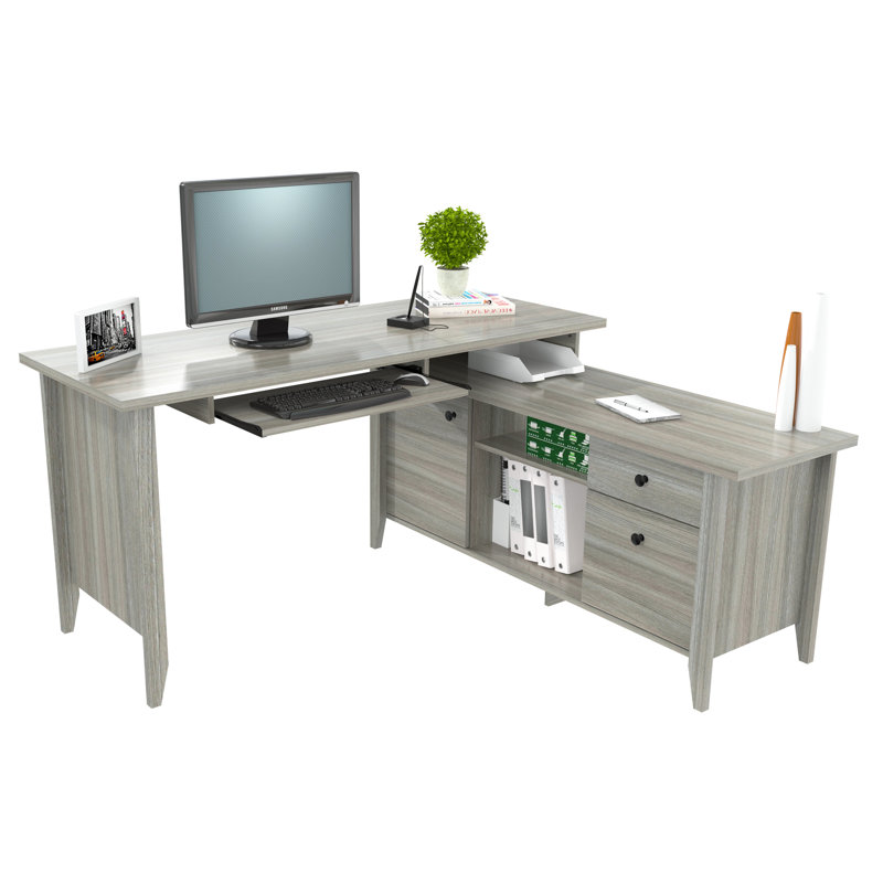 Serena L-Shaped Computer Desk, Smoke Oak