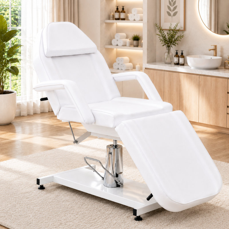 Table de massage à hauteur réglable et pivotante hydraulique, White