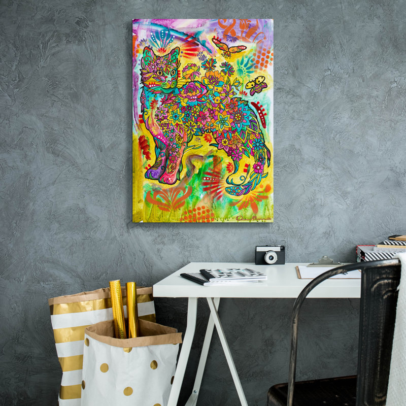 «Flower Kitty» par Dean Russo, art mural sur toile, 40 po x 54 po, H 26 po x l 18 po x P 0,75 po