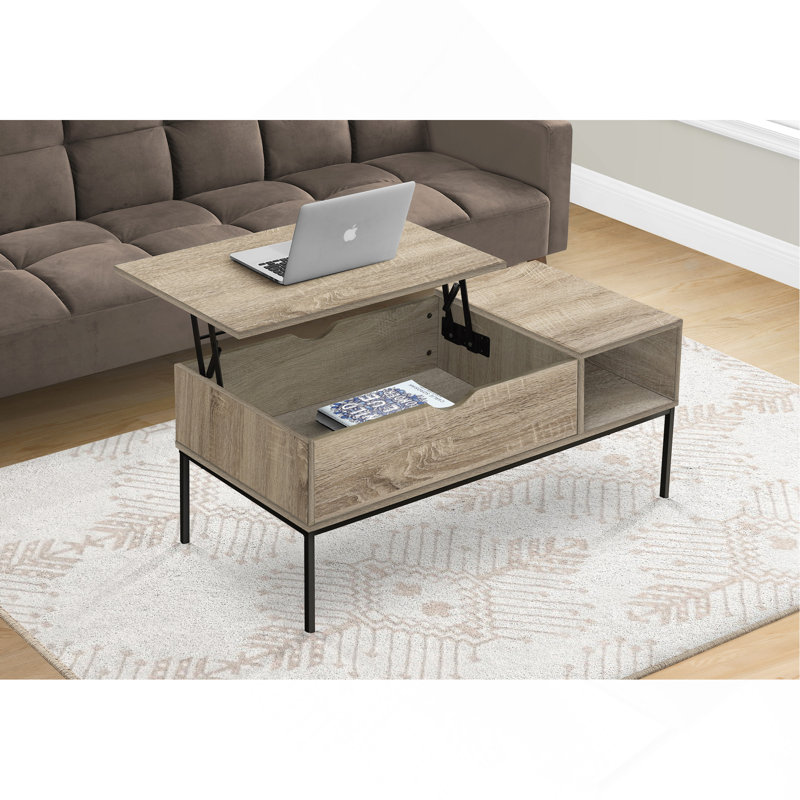 Table basse, L 42 po, rectangulaire, cocktail, plateau relevable, taupe foncé, métal noir, contemporain, moderne, Taupe