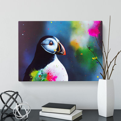 Colourful Puffin Bird - Wrapped Canvas