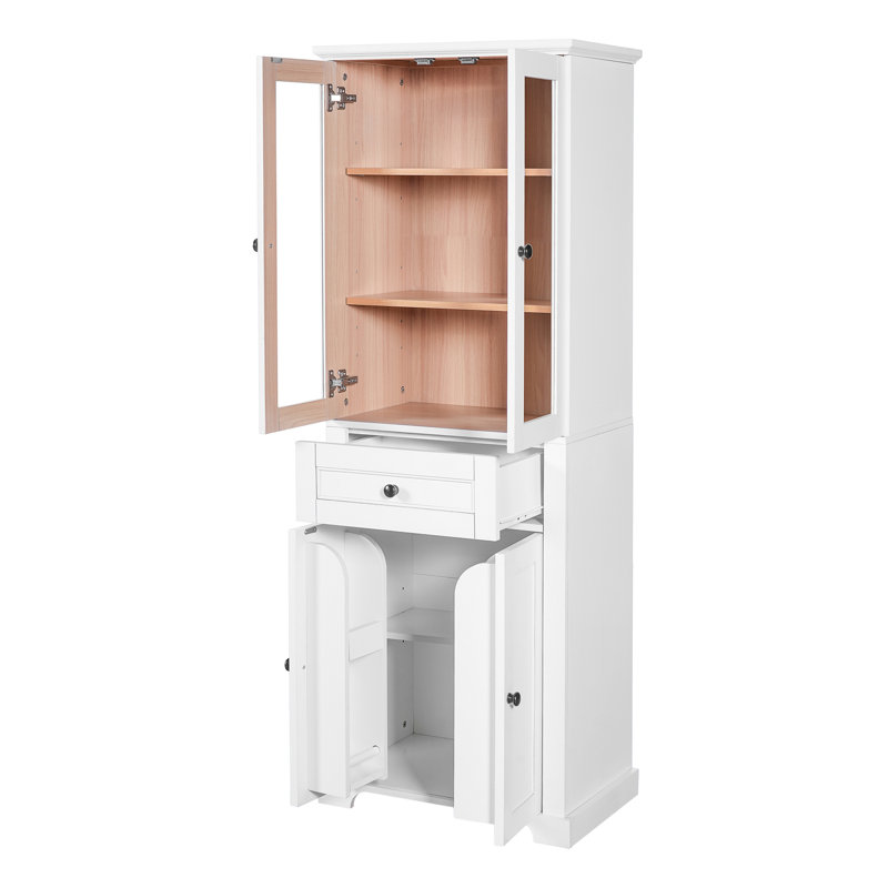 67.57" Tall Bathroom Storage Cabinet With Tempered Glass Doors, Adjustable Shelves & Drawer – Modern Freestanding Linen Tower, Soft-Close Design