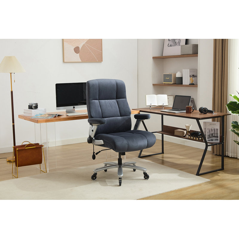 Grand et grand fauteuil de bureau 500 lb avec support lombaire réglable, fauteuil de direction en tissu avec accoudoirs rabattables en 2 dimensions, fauteuil ergonomique avec roues en caoutchouc silencieuses, siège extra large, appui-tête réglable