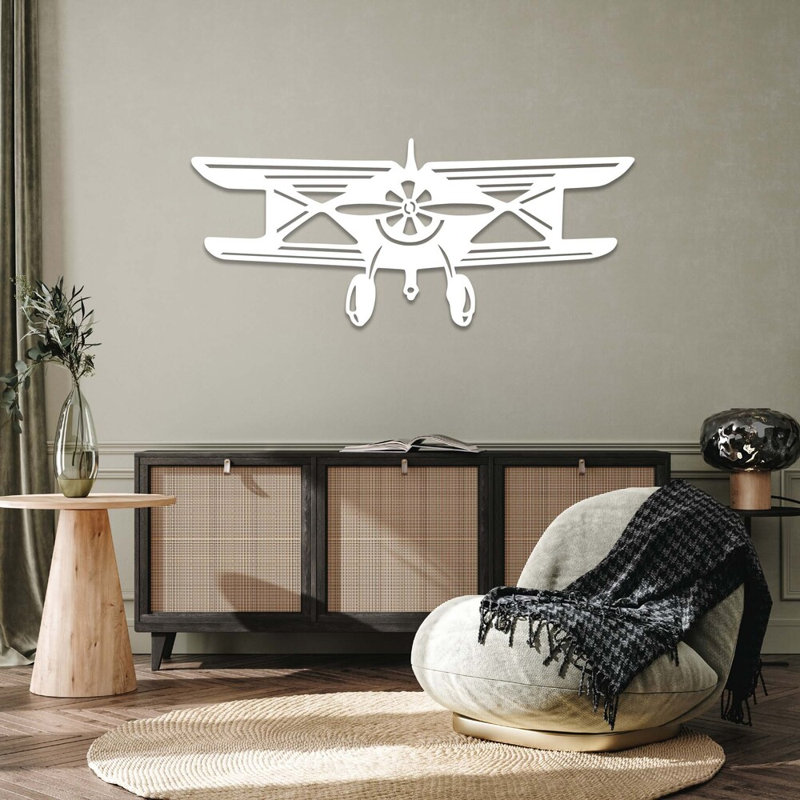 Décoration murale avion rétro, Noir, H 15 po x l 36 po x P 0,12 po