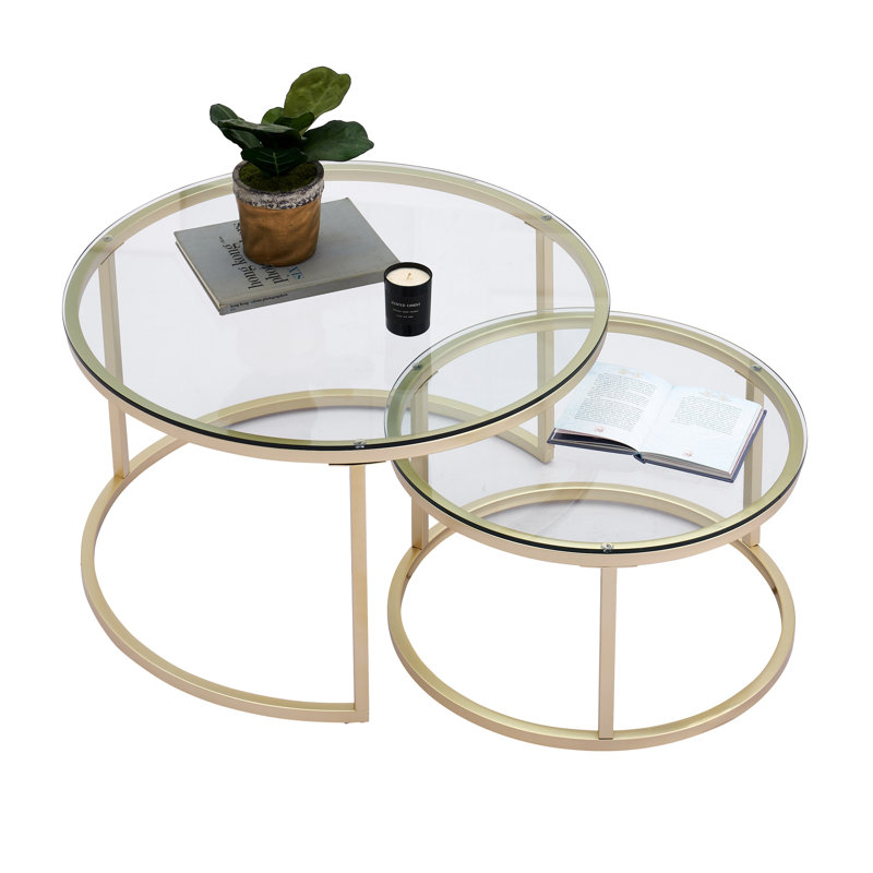 Ensemble de tables basses 2 pièces Amyris, Doré, Transparent
