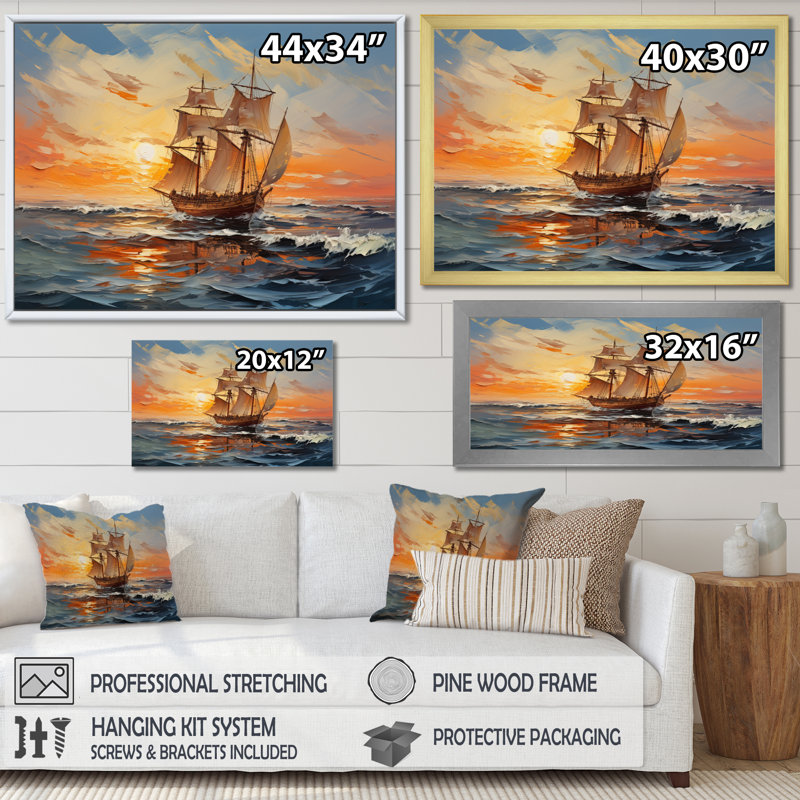 Teja Boat Vibrant voyages II sur toile, Cadre flottant noir, H 34 po x l 44 po x P 1,5 po