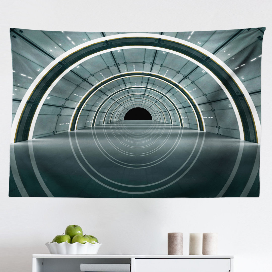 Wandteppich, Futuristic Interior, Weltraum, Blau grau