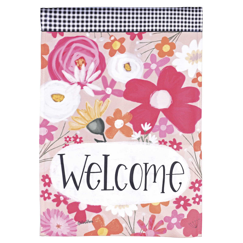 Drapeau fleurs de bienvenue roses 13 x 18