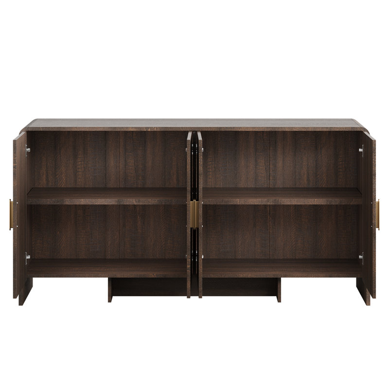60” Sideboard Curved Cabinet With 4 Doors, 30.5'' H X 60'' W X 15.7'' D, Brown