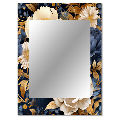 Carlock Blue And Beige Peonies Boho Pattern - Floral Decorative Wall Mirror, Floral Mirror, Printed Metal Art
