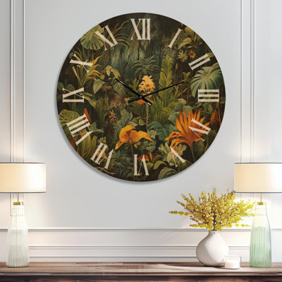 Grande horloge murale en bois tropical - Sons de la jungle I