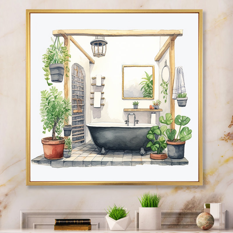 Décor de salle de bain naturel XXXI, Cadre flottant doré, H 34 po x l 44 po x P 1,5 po