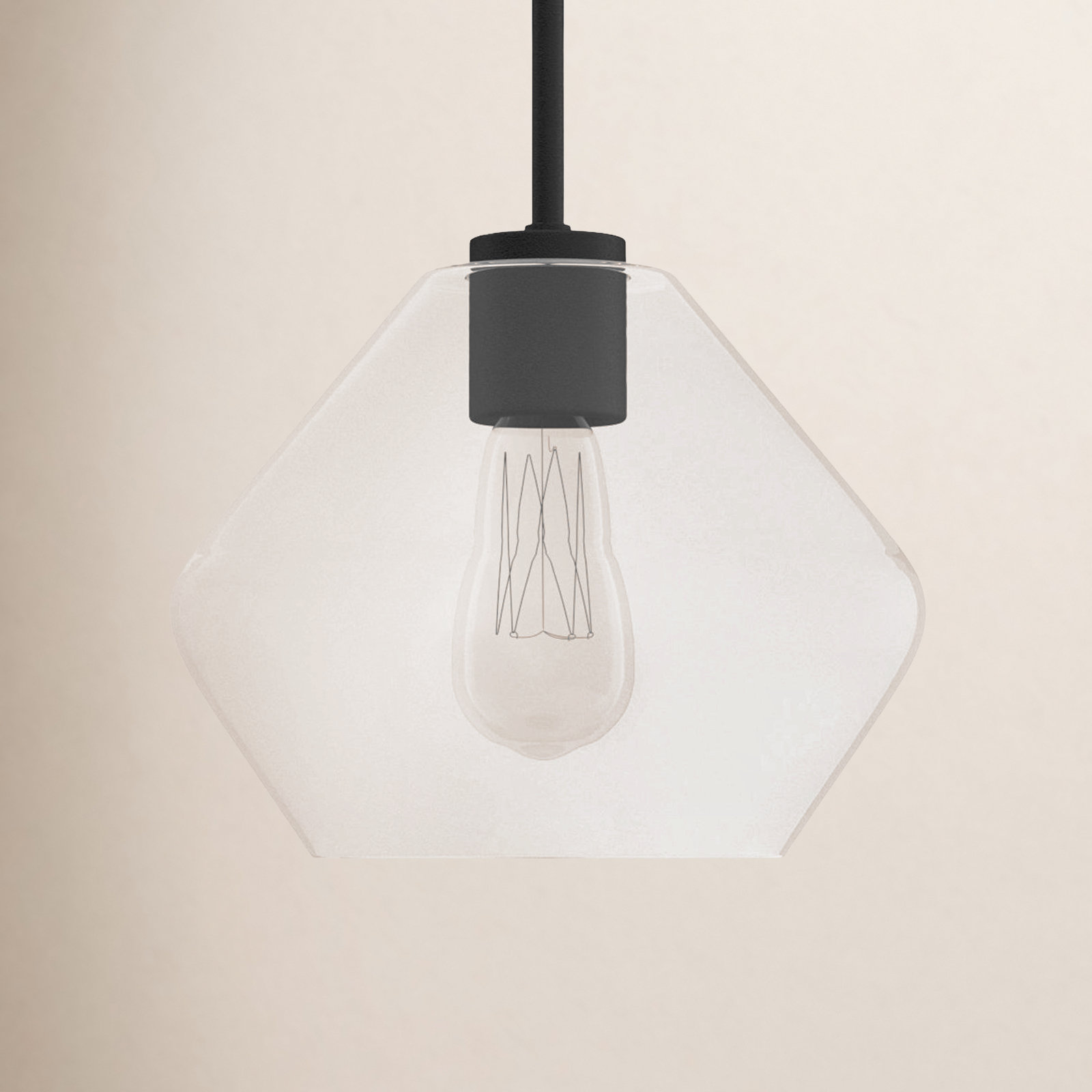 Rooks 10" W Geometric Single Pendant with Adjustable Length, Black