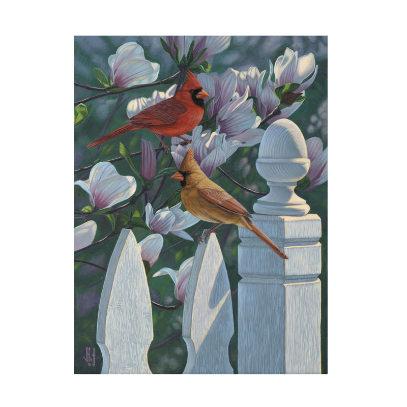 «Jeff Hoff Cardinals Magnolias», art sur toile, H 35 po x l 47 po