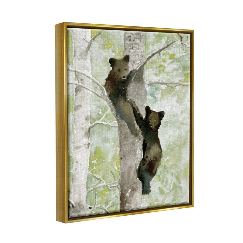 Bear Cubs Climbing Tree Nature - impression, H 21 po x l 17 po x P 1,7 po, Cadre flottant métallique doré