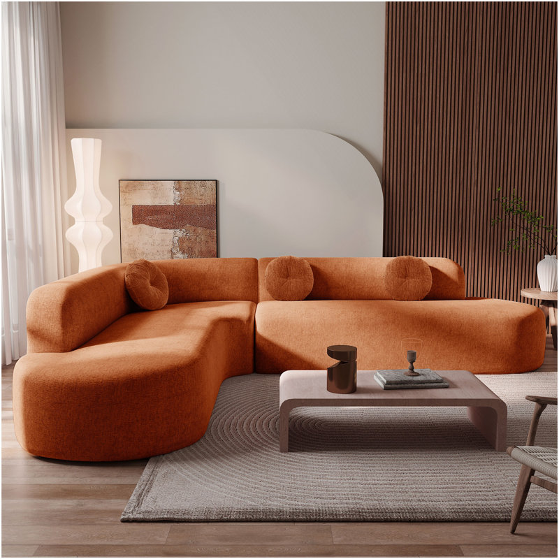 Très grand canapé modulaire en tissu doux de 122 po Mirod, conception courbée élégante avec trois coussins ronds, mousse haute résilience pour un confort ultime