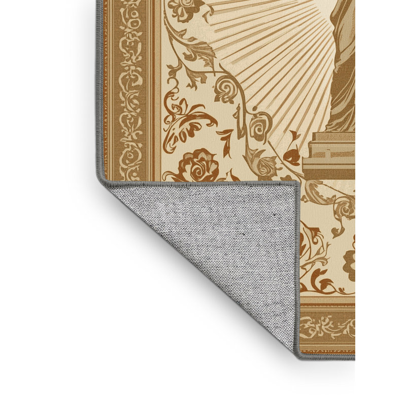 Machine Washable Orkan Statue Of Liberty Classic Oriental Rug in Brown – Gray Binding, 2x4