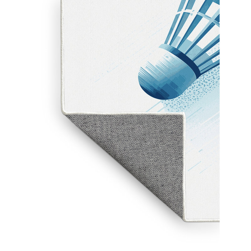 Machine Washable Paxton Badminton Shuttlecock Minimalist Rug in Blue – White Binding, 3x5