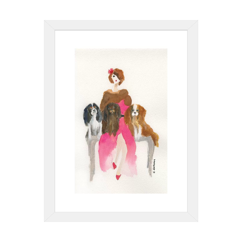 «Cavalier Lady in Pink» par Connie Collum, reproduction d'art, H 32 po x l 24 po x P 1 po, Papier encadré blanc