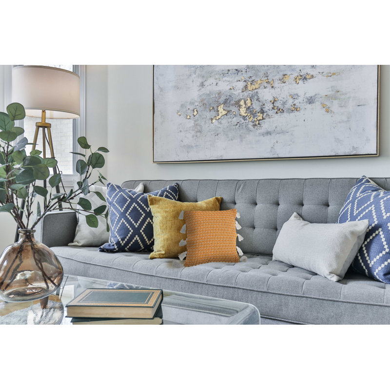 Ochre and White Textured Diamond Woven Square Throw Pillow