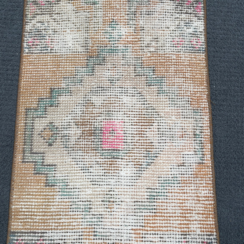 Tapis beige en laine rétro à motif géométrique 15,7 x 30,7 pouces