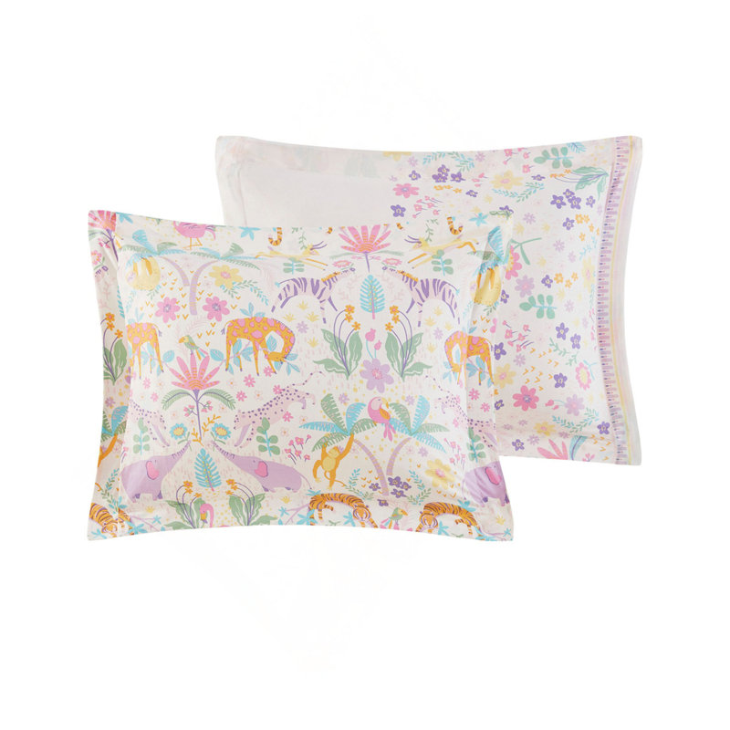 Ensemble de housse de couette réversible en coton avec coussin décoratif Floral