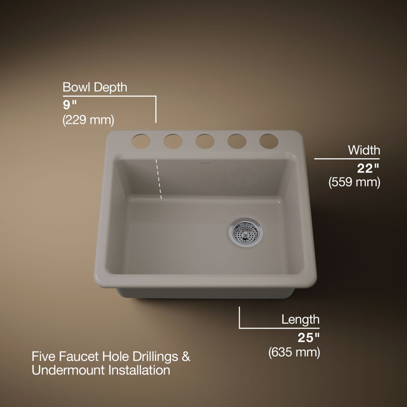 Riverby® 25" x 22" x 9.526" Undermount Kitchen Sink, Truffle