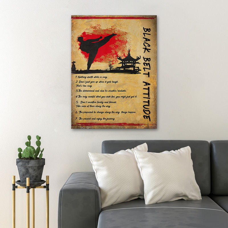 Practicing Karate Shadow - Black Belt Attitude - 1 Piece Rectangle Graphic Art Print On Wrapped Canvas, 36" H x 24" W x 2" D