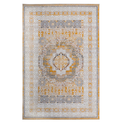 Loom & Cream/ Medallion 5X7 Area Rug - Stain , Non-Shedding For Bedroom, Home Office, Dorm Room Collection In Non-Shedding, Living, Kitchen