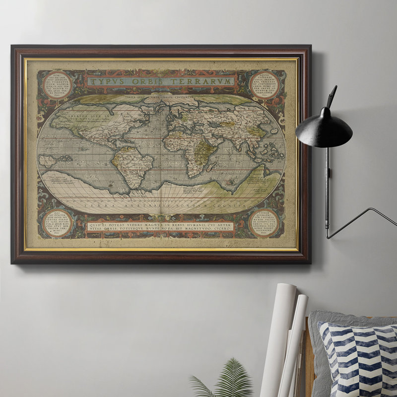 Toile encadrée de qualité supérieure embellie carte du monde antique - prête à être accrochée, L 16 po x H 20 po x P 2,5 po