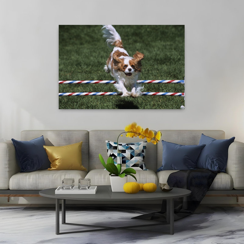 2000S Cavalier King Charles Spaniel Dog Agility Jumping Classic Retro Vintage Dog Wall Art, H 40 po x l 60 po
